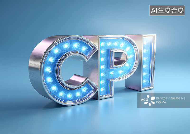 【AI数字艺术】金属发光艺术字英文简称CPI图片素材