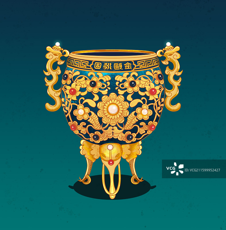 清朝金嵌宝金瓯永固杯中国风插画图片素材