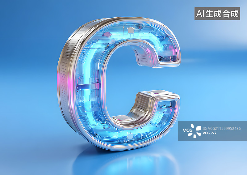 【AI数字艺术】金属发光艺术字英语字母C图片素材