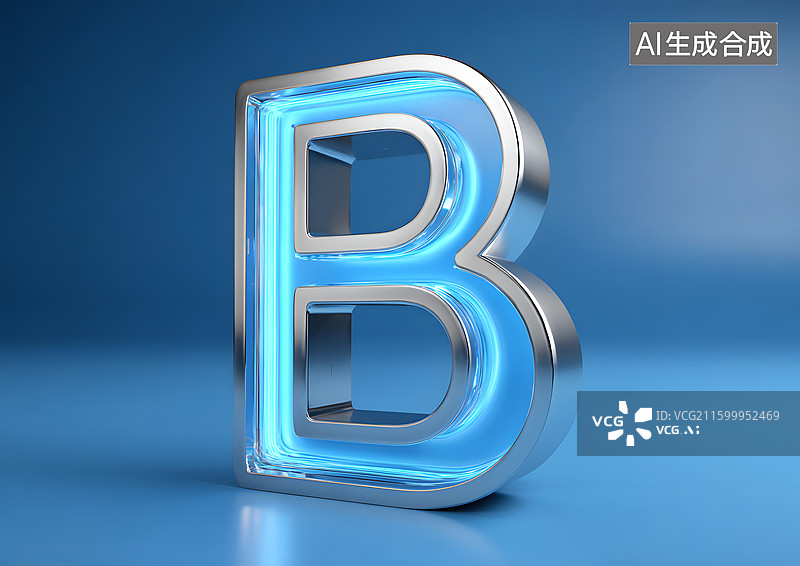 【AI数字艺术】金属发光艺术字英语字母B图片素材
