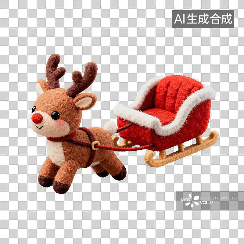 【AI数字艺术】3D圣诞毛毡风格图标——麋鹿雪橇车图片素材