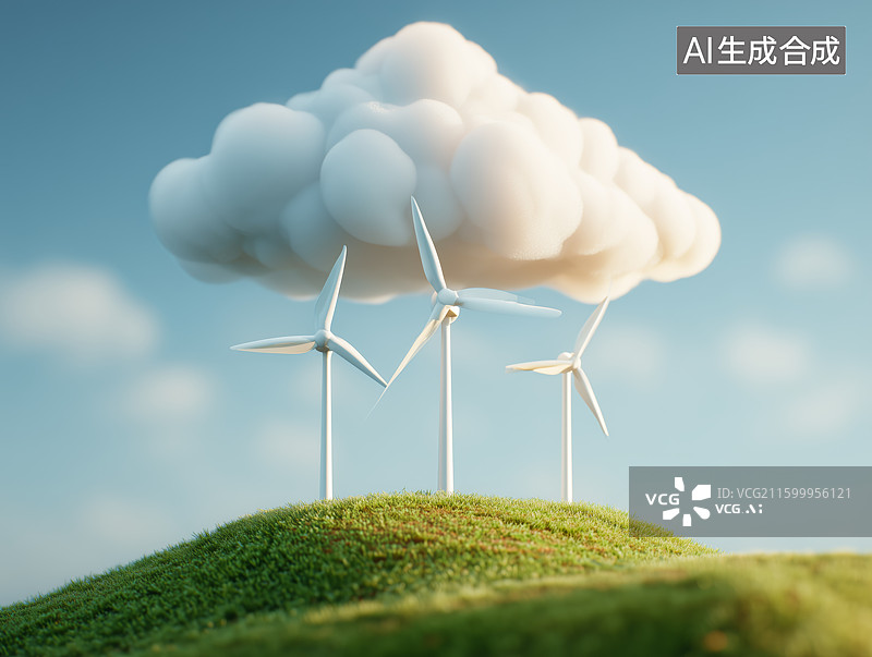 【AI数字艺术】风力发电风机清洁能源插画图片素材