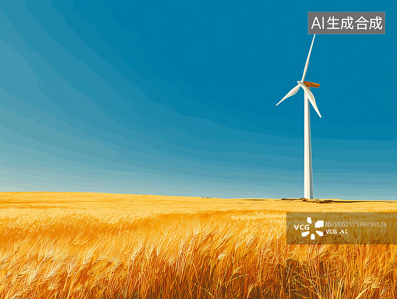【AI数字艺术】风力发电风机清洁能源插画图片素材