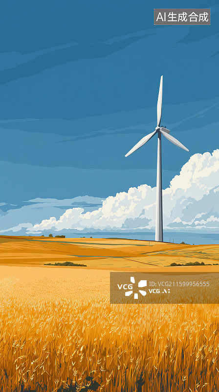 【AI数字艺术】风力发电风机清洁能源插画图片素材