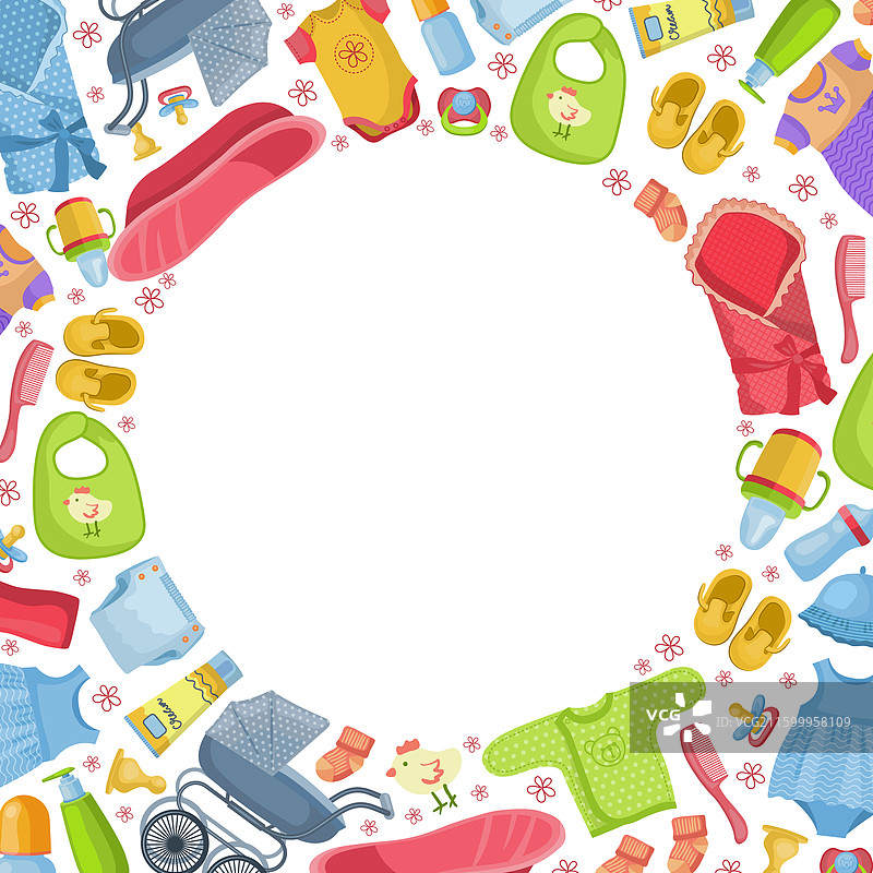 新生儿用品：尿布、奶瓶等工具图片素材