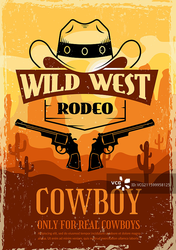 西部牛仔海报 狂野西部 骑牛比赛 标语 派对图片素材