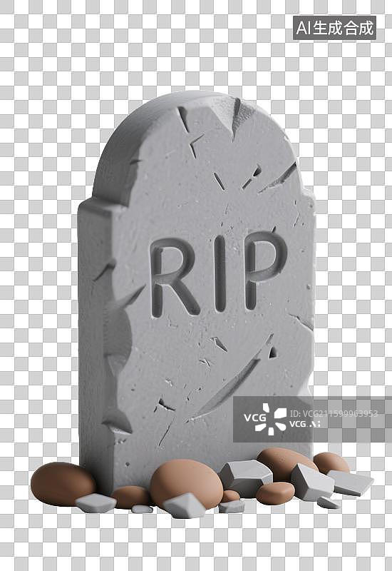 【AI数字艺术】3D三维万圣节带有RIP字母的墓碑元素图片素材