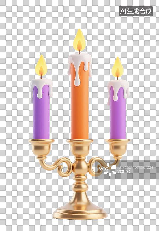 【AI数字艺术】3D三维万圣节烛台点燃的蜡烛元素图片素材