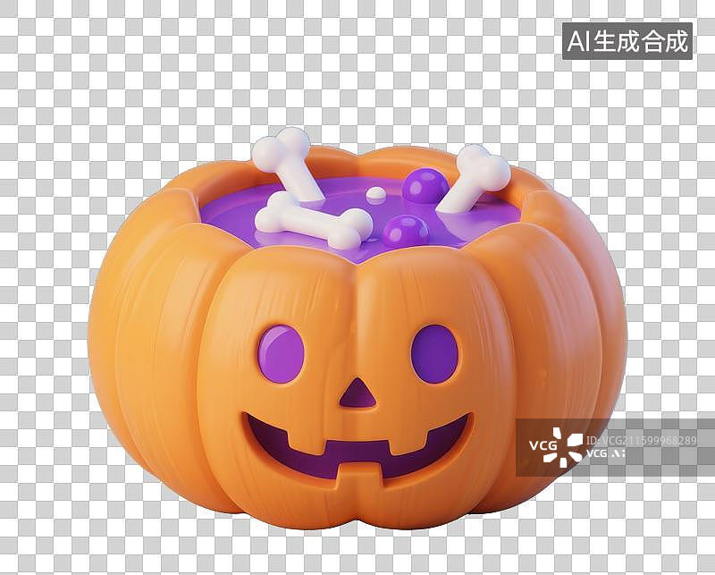 【AI数字艺术】3D三维万圣节女巫的南瓜汤元素图片素材