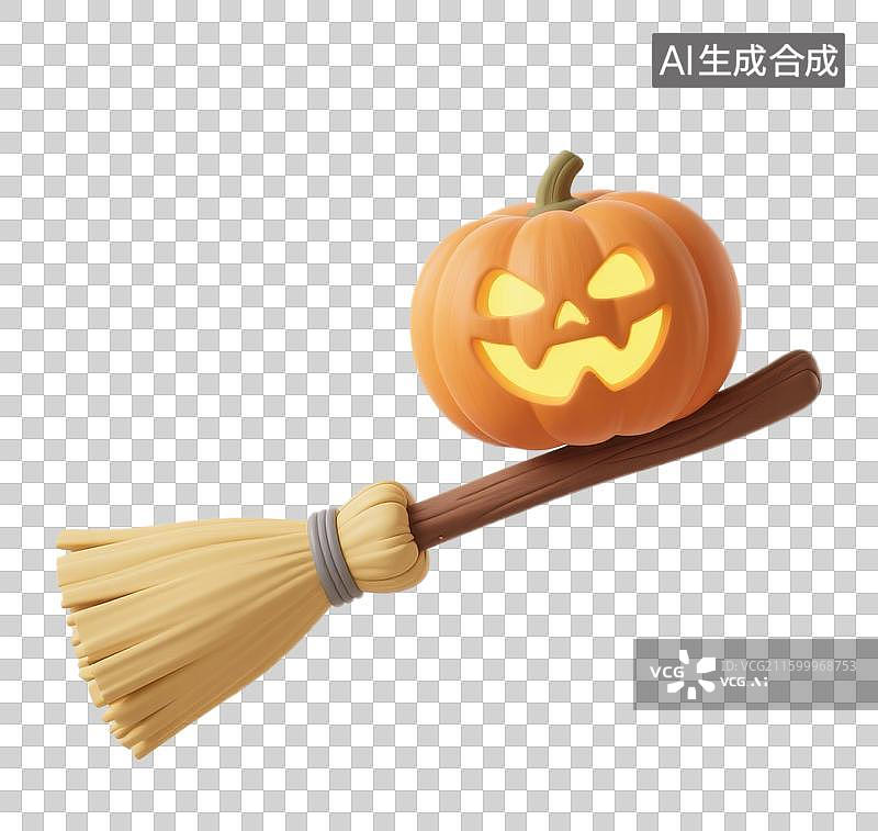 【AI数字艺术】3D三维万圣节南瓜灯飞天扫把元素图片素材