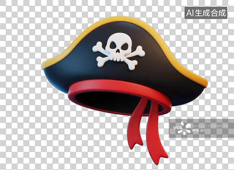 【AI数字艺术】3D三维万圣节骷髅海盗帽三角帽元素图片素材