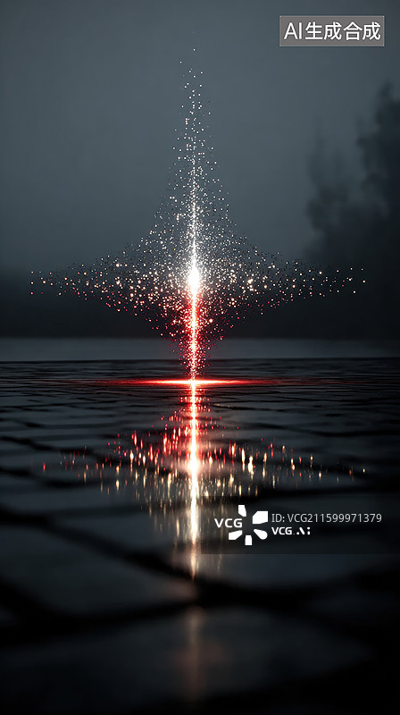 【AI数字艺术】水面光斑反射夜景图片素材