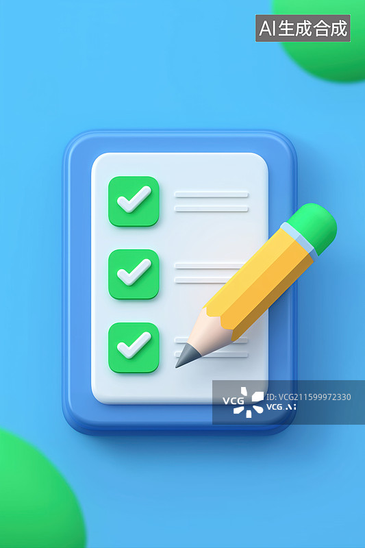 【AI数字艺术】蓝色剪贴板与铅笔检查清单图片素材