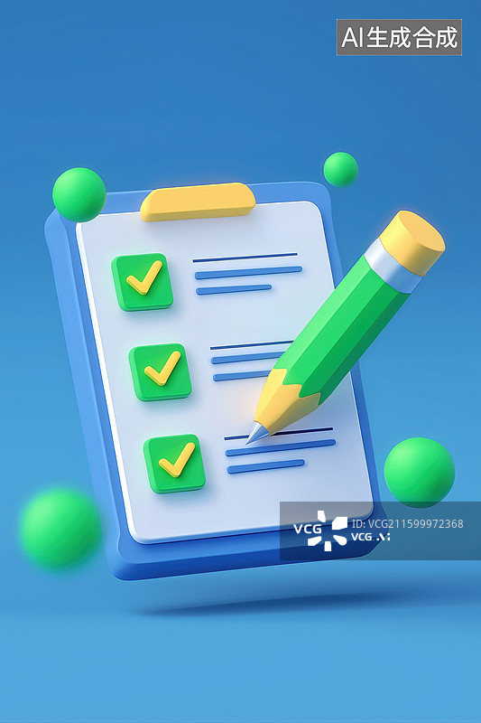 【AI数字艺术】蓝色剪贴板与铅笔检查清单图片素材