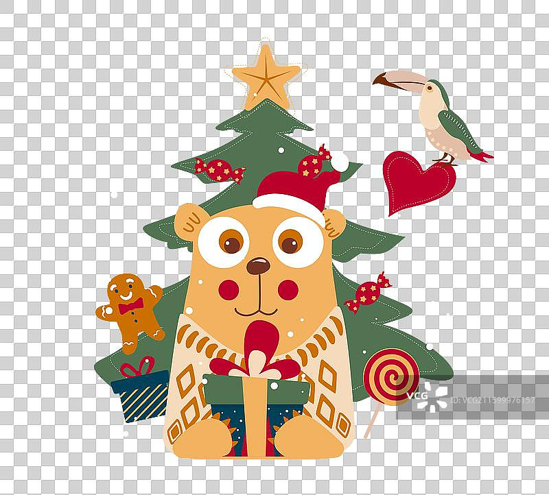 插画圣诞小熊礼物麋鹿卡通贴纸图片素材