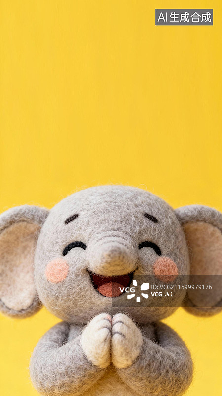 【AI数字艺术】3D材质小动物羊毛毡温馨许愿壁纸大象图片素材