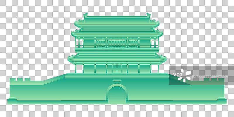 永定门城楼正阳外门永安门永昌门北京中轴线南端起点世界遗产名录城市古建筑地标新国风扁平简约渐变矢量图图片素材