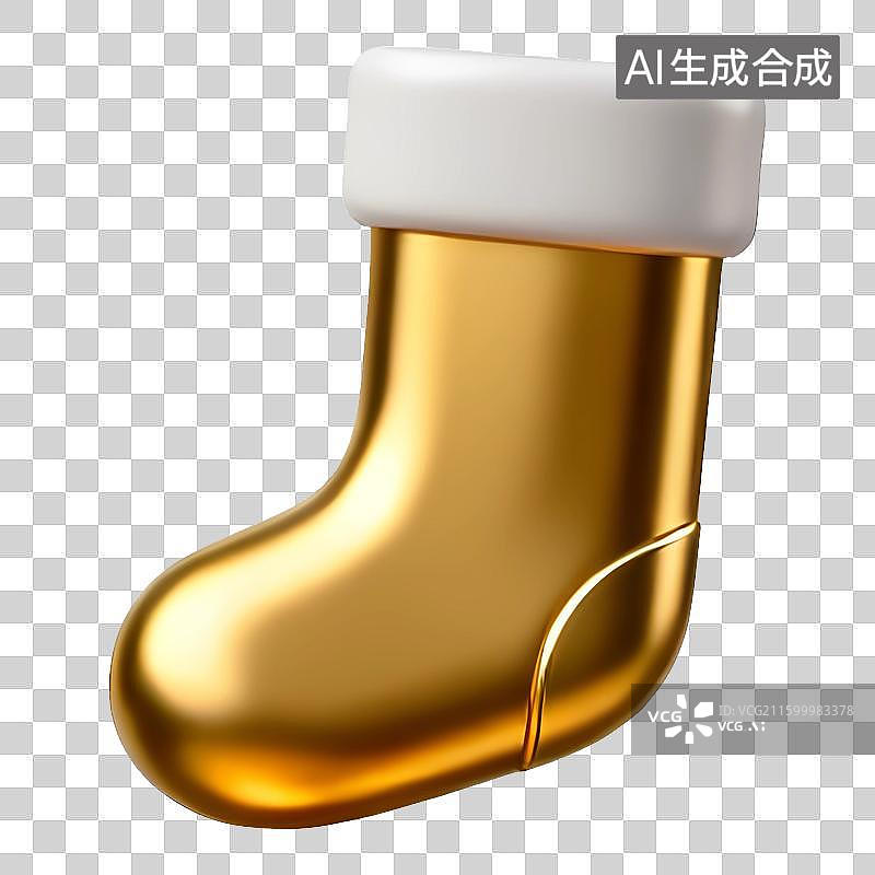 【AI数字艺术】黄金质感圣诞元素图标-长筒袜图片素材
