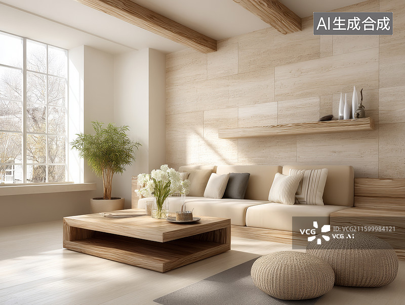 【AI数字艺术】温馨现代客厅图片素材