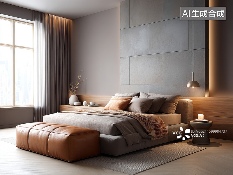 【AI数字艺术】现代简约卧室设计图片素材