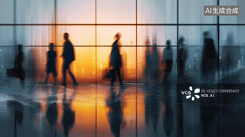 【AI数字艺术】商务大楼里的人群剪影图片素材