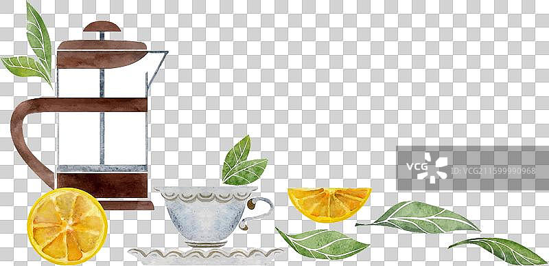 手绘水彩法压壶茶杯图片素材