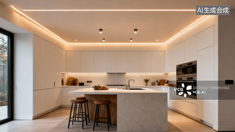 【AI数字艺术】现代简约风格白色厨房图片素材