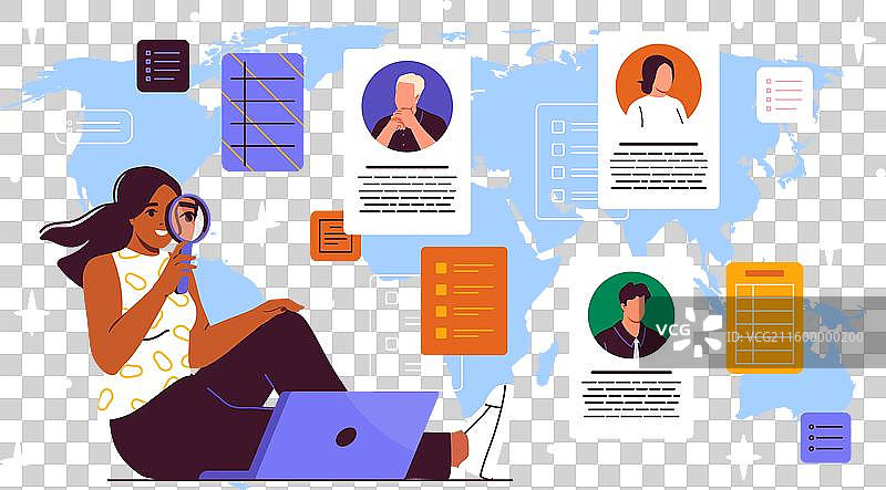 档案管理员在线服务，一位女士正在使用放大镜图片素材