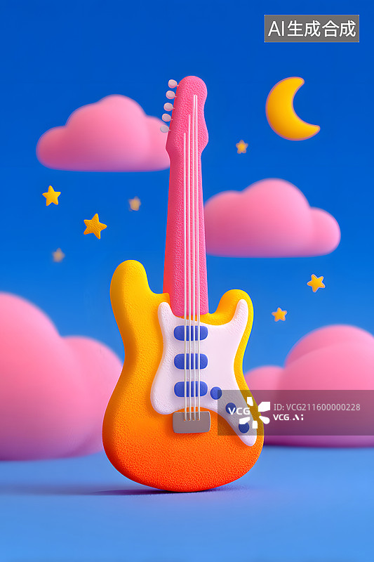 【AI数字艺术】吉他的3D卡通风格插画图片素材