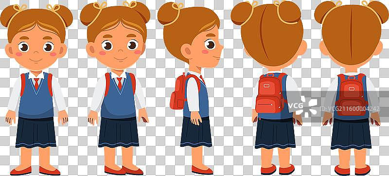 穿着校服的女孩的学校构造器套装图片素材