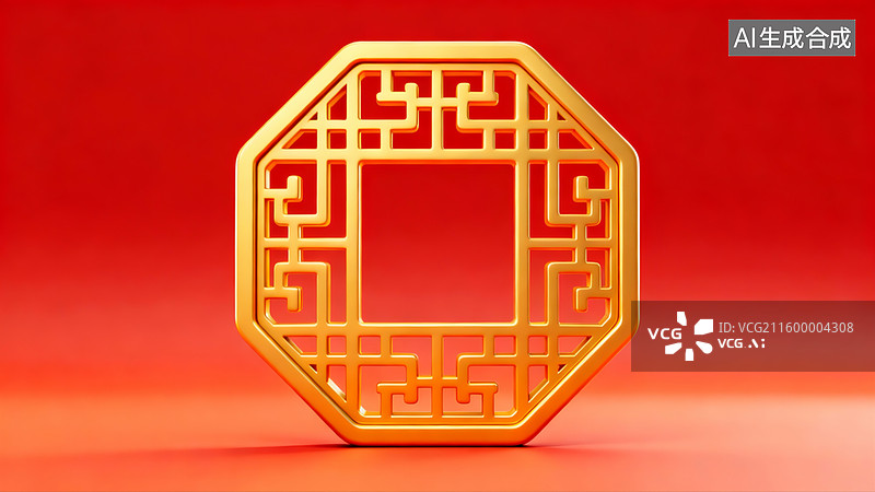 【AI数字艺术】3D中式八角窗格图片素材