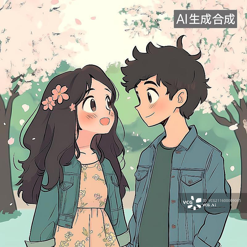 【AI数字艺术】国风卡通情侣插图图片素材