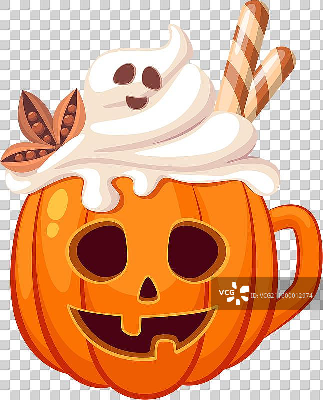 万圣节鸡尾酒，盛放在一个咧嘴笑的南瓜杯里图片素材