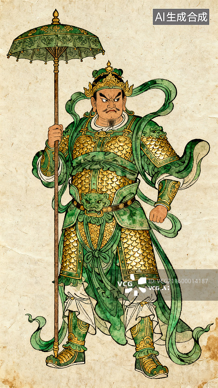 【AI数字艺术】国风传统神话故事四大天王，北方多闻天王图片素材