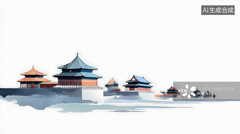 【AI数字艺术】水墨绘就故宫建筑群古韵风华图片素材