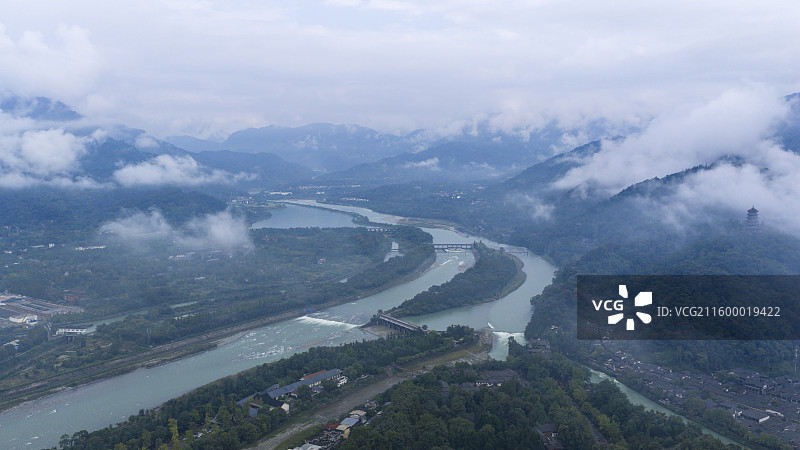 成都都江堰水利工程航拍图片素材