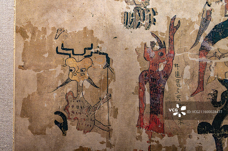 湖南省博物馆藏西汉马王堆三号墓出土帛画太一将行图（复制品）图片素材