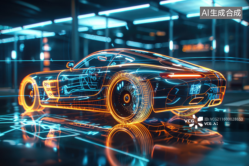 【AI数字艺术】科技感跑车数字线条未来汽车概念图片素材