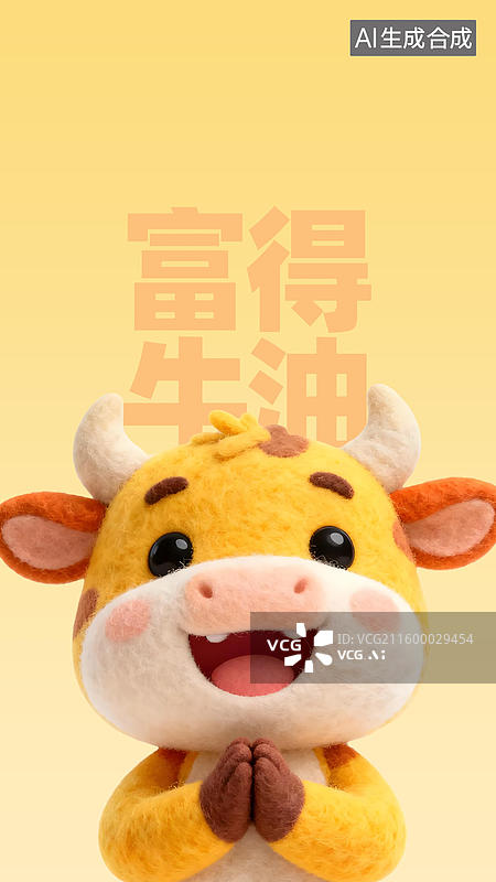 【AI数字艺术】3D立体毛毡卡通可爱风小牛壁纸设计模板图片素材