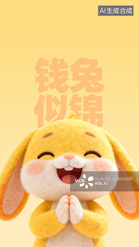 【AI数字艺术】3D立体毛毡卡通可爱风兔子壁纸设计模板图片素材