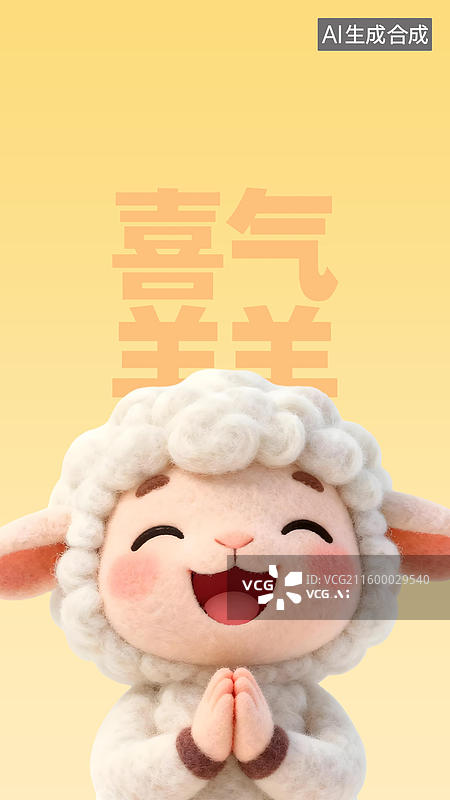 【AI数字艺术】3D立体毛毡卡通可爱风羊壁纸设计模板图片素材