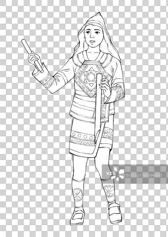 56民族，云南少数民族基诺族，七柯，线稿。图片素材