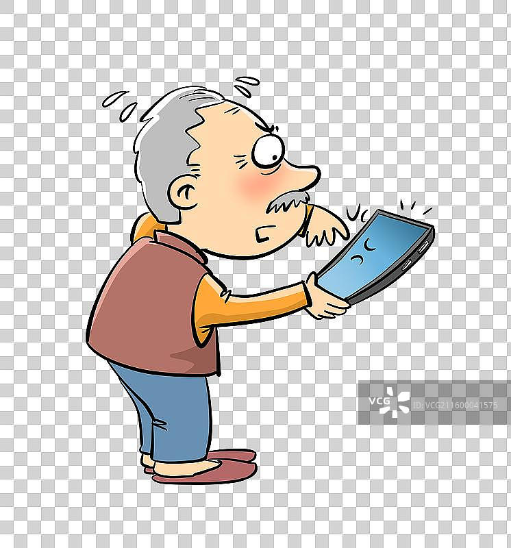 对着手机着急乱点的老人图片素材