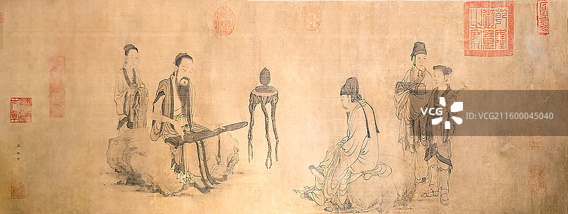 伯牙鼓琴图卷，元，王振朋，绢本，故宫博物院藏图片素材