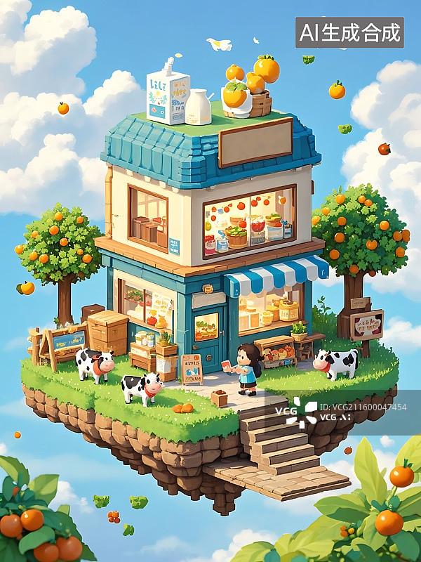 【AI数字艺术】漂浮牛奶小店图片素材