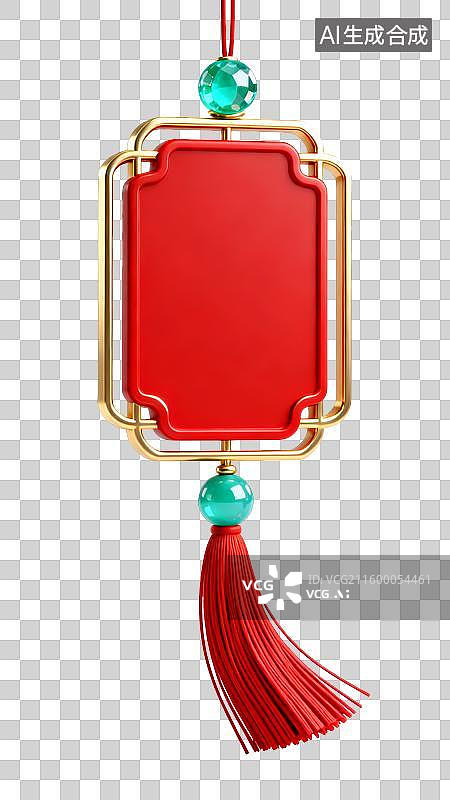 【AI数字艺术】3D年货节新年元素：中国风3D红金宝石中式宽型结牌匾创意素材图片素材