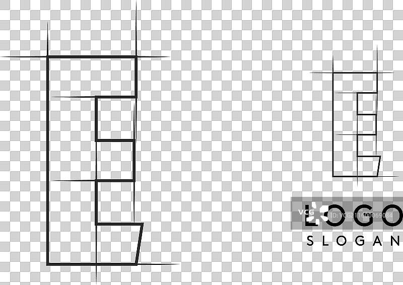 手绘字母e的建筑蓝图图片素材