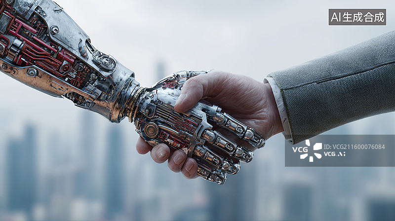 【AI数字艺术】机械手与人类握手图片素材