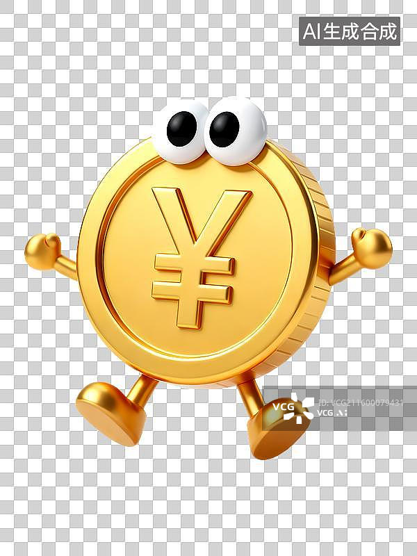 【AI数字艺术】3D渲染的卡通的金币钱币人民币金融免扣元素图片素材