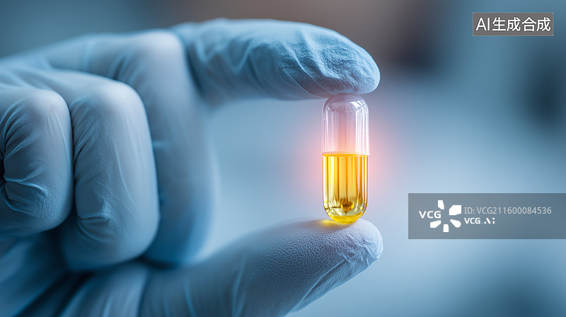【AI数字艺术】医生持光胶囊宏观摄影图片素材
